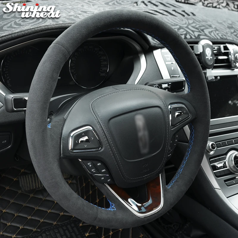 

Shining wheat Black Alcantara Hand-stitched Steering Wheel Cover for Lincoln mkx mkc mkz 2013-2019