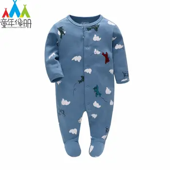 

Picturesque Childhood 2020 Spring Newborn Baby Boy Footies 0-12M Months Clothing Airplane Clouds Printed Cotton Baby Clothes