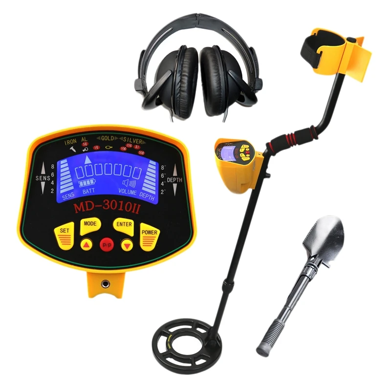 

MD-3010II Metal Detector High Accuracy Adjustable Waterproof Metal Finder LCD Display with Light and Shovel Included Depth Indic