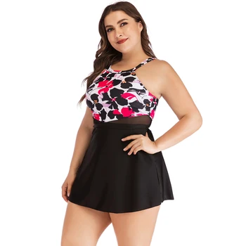 

2020 Plus Size Swimwear Women Tankini Shorts Swimsuit Skirts Female Print Swim Dress Bikini Two Piece Beach Bathing Suit 4XL
