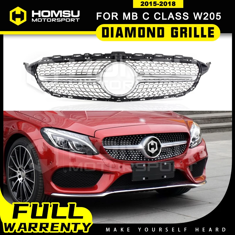 2015 2016 2017 2018 для Mercedes C class W205 Алмазная решетка Bens C180 C200 C250 C220 C350e передний бампер Gt |