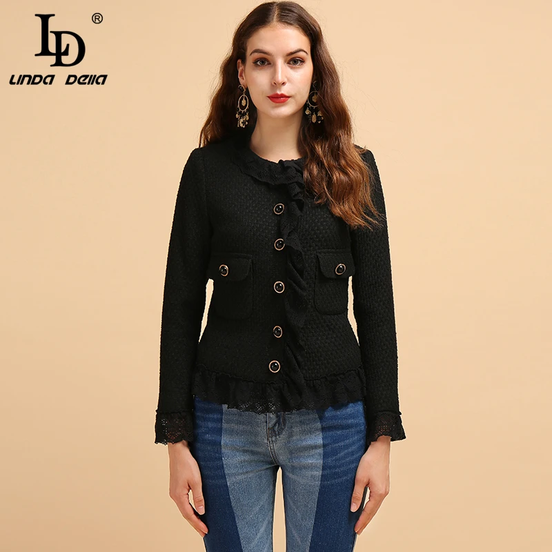LD LINDA DELLA новые модные Подиумные осенние черные куртки женские с длинным рукавом