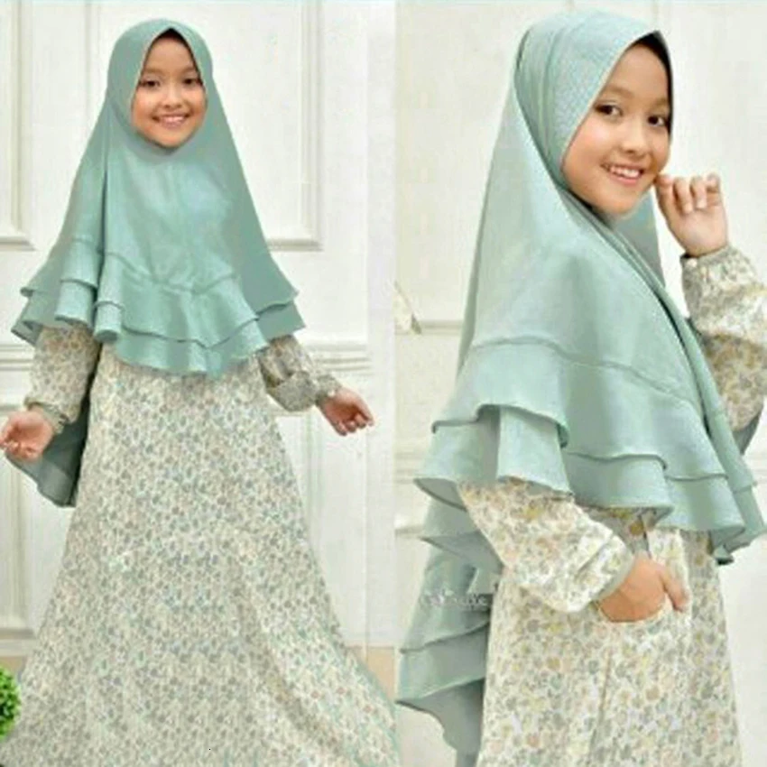 Хиджаб, платье с цветочным принтом для девочек, 2 предмета, Abayas, детская одежда, модные традиционные мусульманские платья, Дубай, кафтан, исламский костюм