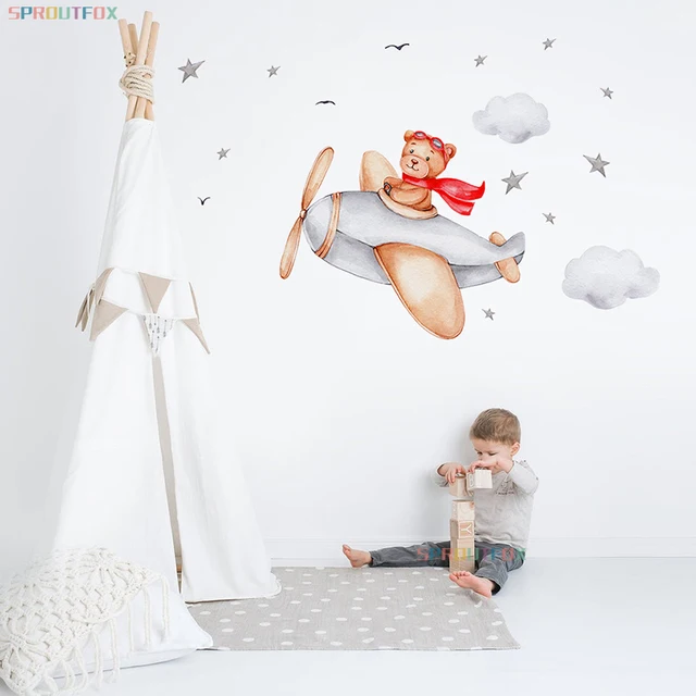 Moon Cloud Big Wall Stickers For Kids Rooms Boys Stars Large Wall Stickers For Children's Room Bear Bedroom Decoration 4