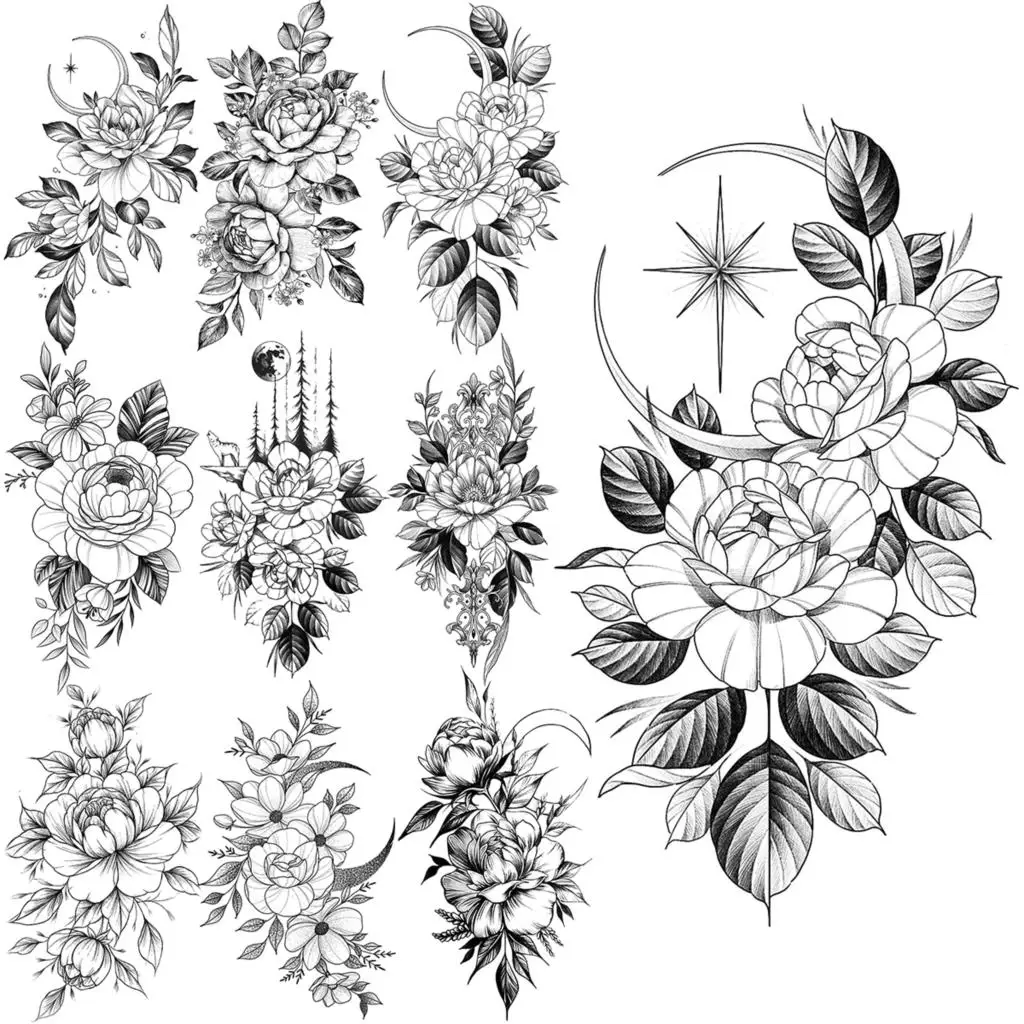 

Pencil Sketch Small Temporary Tattoos For Women Adults Realistic Forest Flower Kapok Flora Fake Tattoo Sticker Waist Body Tatoo
