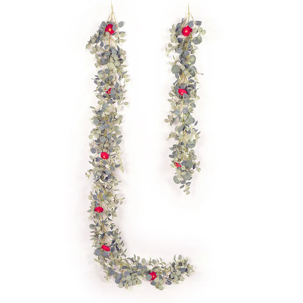 

1m Emulation Encryption Eucalyptus Red Rose Rattan Ornament Christmas Party Home Artificial Flower Wall Decorations