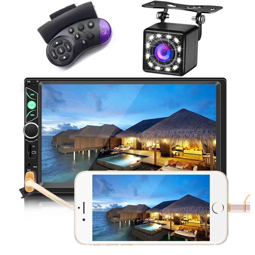 

2 Din Car MP5 FM Radio Player 7 Inch In-dash Car Stereo Video Player Bluetooth AUX USB TF Card RCA Mirror Link Autoradio