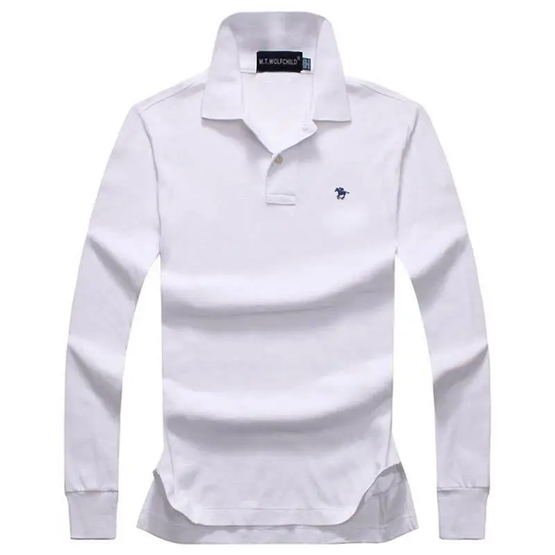 Большие размеры, XS-4XL, осенние мужские рубашки поло с длинным рукавом, хлопок, повседневные мужские рубашки поло, одноцветные Модные мужские свободные топы - Цвет: Белый