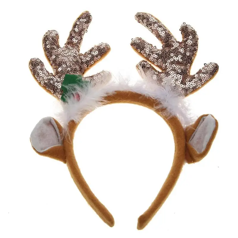Кофе Noel, Рождественская повязка на голову с оленем, Рогом, Санта, рождественские вечерние украшения, повязка на голову с застежкой, рождественские аксессуары для волос, Лидер продаж - Цвет: Кофе