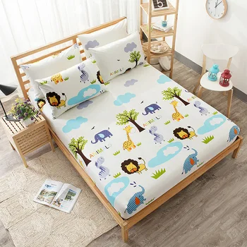 

Cartoon Striped Animal Print Bed Mattress Cover Cotton Dustproof Sheets Soft Comfortable Breathable for Hotel Home High Quality