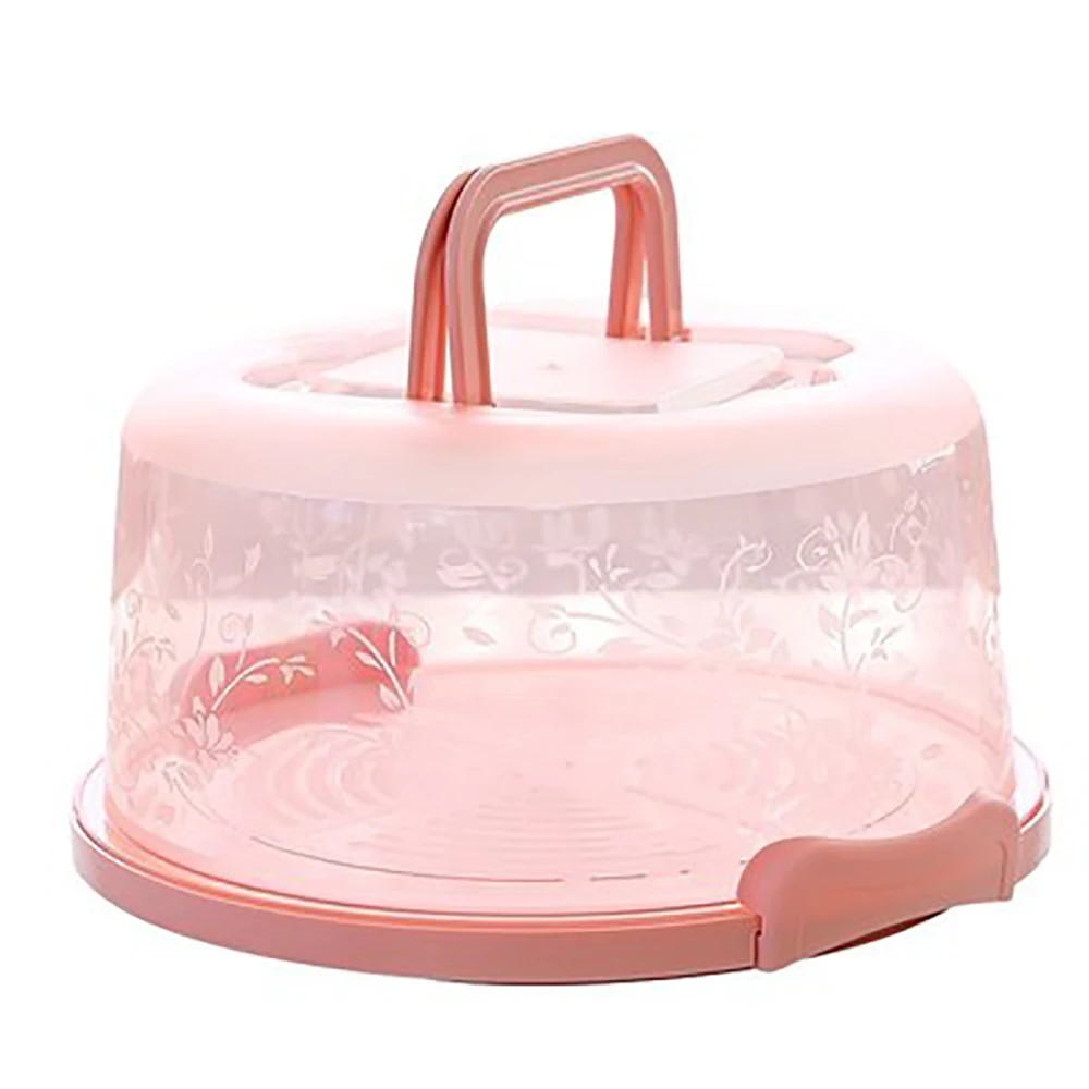Пластиковый круглый контейнер для торта, контейнер для десерта, чехол для переноски кексов, ящик для хранения, лоток, кухонный инструмент, 26*22*12,5 см - Цвет: Розовый