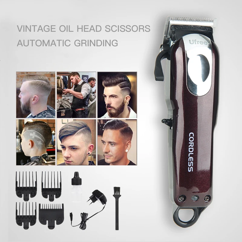  High-power professional hair clipper retro oil head electric clipper push white lettering electric 