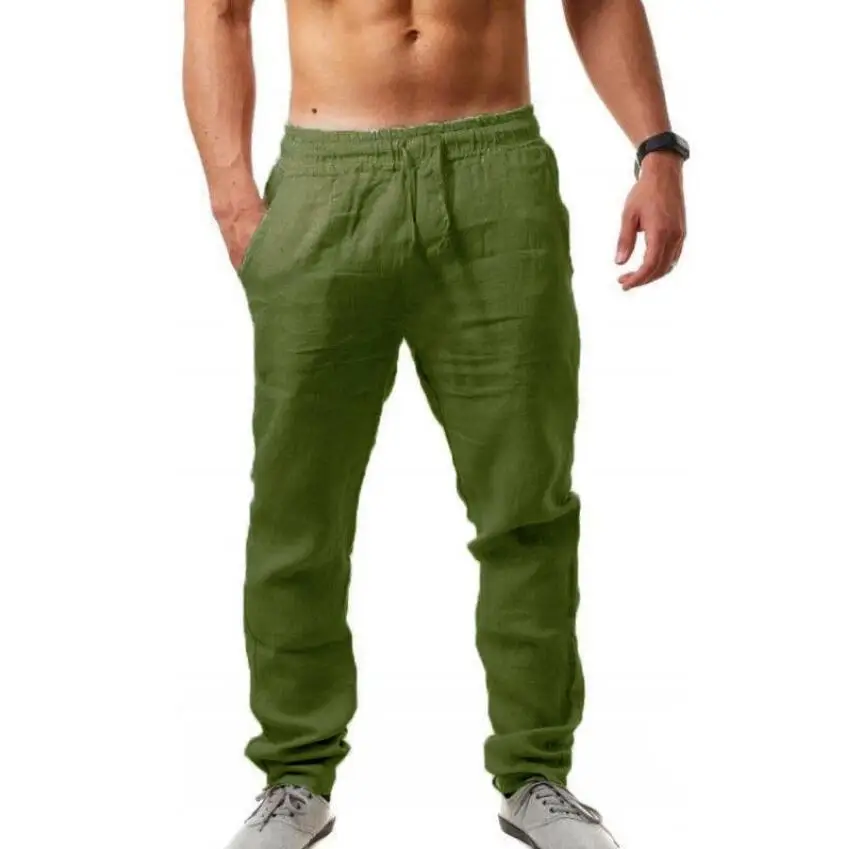 Pantalones De Lino Para Hombre, Con Cordón, Talla