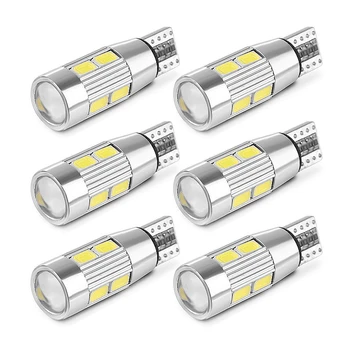 

6pcs Car light T10 LED W5W Luces LEDs Para Auto Interior Dome lights 168 6 5630 LED Side Parking marker lamp Lens 12V