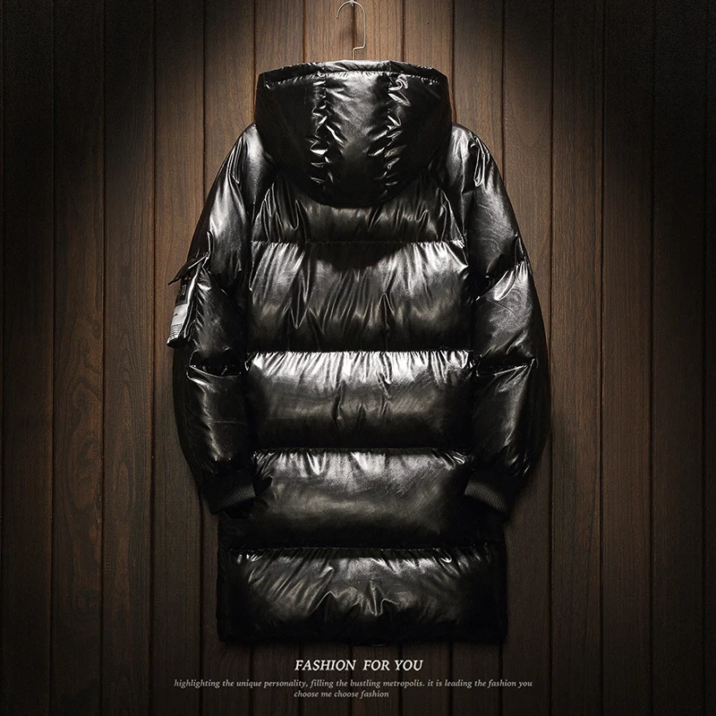 Tanie UYUK2019 płaszcz zimowy mężczyźni nowy Trend Temperament moda jasny długi odcinek koreańska wersja srebrny męska ubrania bawełniane