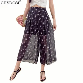 

CHSDCSI Fashion High Waist Pants Summer Women's Boho style Printed Trousers casual Beach Loose Elastic female Wide Leg pants