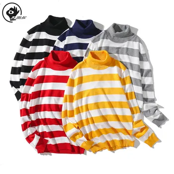 

Little Raindrop Autumn Sweater Men Pull Homme Fit High Collar Striped Pullover Knitted Sweater Plus Size Clothes Man