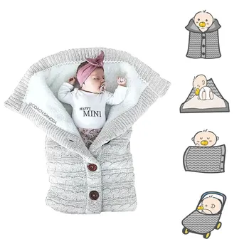

Baby Envelope Shape Sleeping Bags For Kids Infant Button Knit Wool Swaddle Wrap Swaddling Stroller Toddler Blanket Seaddle Sack