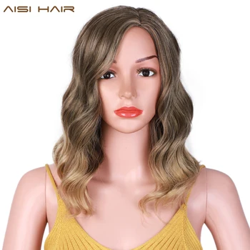 

AISI HAIR Short Synthetic Wigs Omber Brown Hair Natural Wave Wig for Women Partial Division Heat Resistant Hair Wig Daily Hair