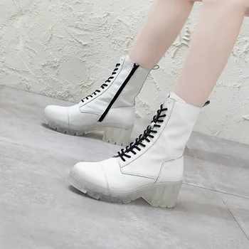 

Genuine boots Women's 2020 thin Crystal thick bottom middle boots