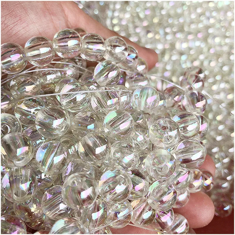 Cuentas redondas de bolas de goma acrílicas para aretes, pulseras y collares, color AB, Blanco claro, 6mm, 8mm, 10mm, 12mm, - AliExpress