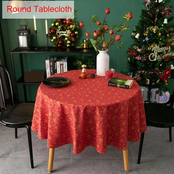 

Dustproof Bronzing Printed Party Christmas Round Tablecloth Home Decor Kitchen Cotton Blend Stain Resistant Holiday Easy Clean