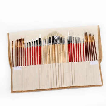 

New 38Pcs Paint Brushes Set with Canvas Bag Case Long Wooden Handle Synthetic Hair Art Supplies for Oil Acrylic Watercolor Paint
