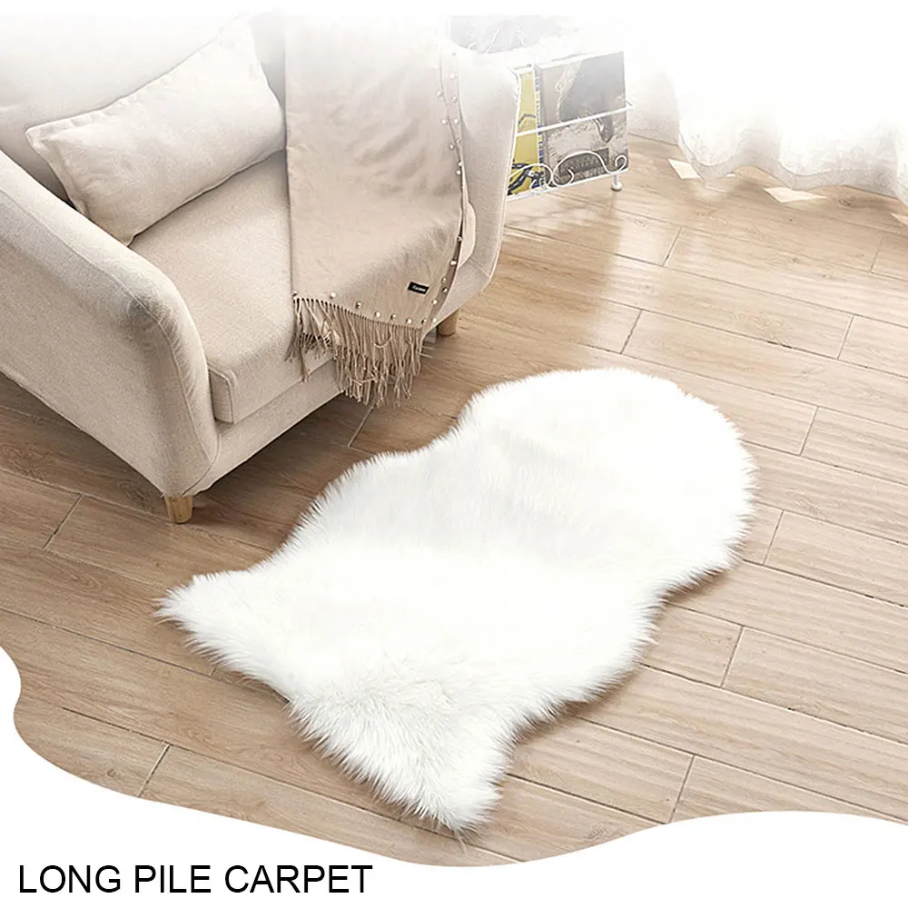 

Fur Artificial Sheepskin Hairy Carpet for Living Room Bedroom Rugs Skin Fur Plain Fluffy Area Rugs Washable Bedroom Faux Mat