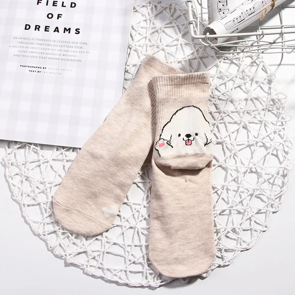 beige 1 пара симпатичная мультяшная собака дизайн животных Женские хлопковые носки с персонажами весна лето Харадзюку женские милые повседневные модные носки - Цвет: beige