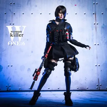 

18XG27 1/6 female soldier doll female killer combat costume set free weapon equipment box 12-inch movable female figure