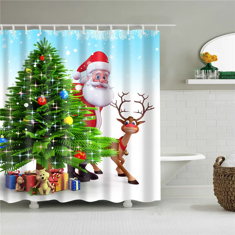 Рождественская печатная занавеска для ванной, занавеска для ванной, водонепроницаемая полиэфирная ткань, занавески для ванной, украшение для дома - Цвет: B1102