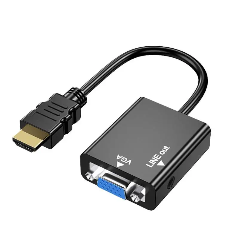 

HW-2201 1080P HDMI to VGA Converter Cable Digital Analog Adapter 3.5mm Audio Earphone Jack for Laptop Tablet