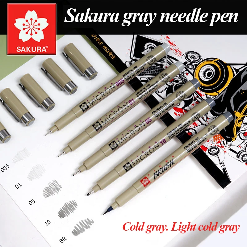 

SAKURA Waterproof Thread Hooking Needle Pen Creation Design Color Drawing Pen Special for Drawing Art Animation Set Cold Gray