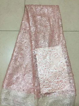 

French Net Lace Fabric 2018 Latest african guipure lace fabric with embroidery mesh tulle pink cord Sequins lace fabric CD26021