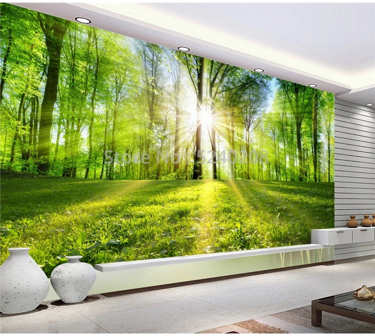 Custom Mural Wallpaper 3D Sunshine Forest Nature Landscape Wall Painting Living Room Bedroom Home Decor Self-Adhesive 3D Sticker