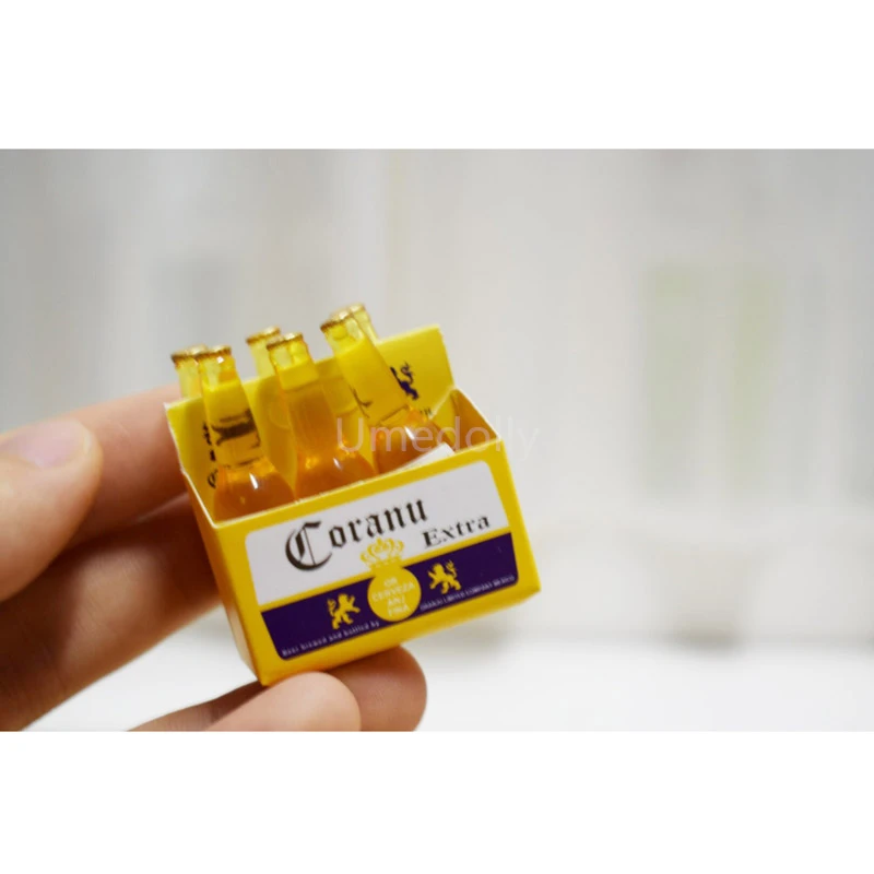 1/6 Scale Mini 6 Bottles of Beer with Paper Box Dollhouse Miniature Doll Food Drinks Play Kitchen Toy Accessories Doll House Toys Pretend Kitchen Toys Pretend Food Toys Dollhouse Furniture Set Pretend Coffee Set Toys