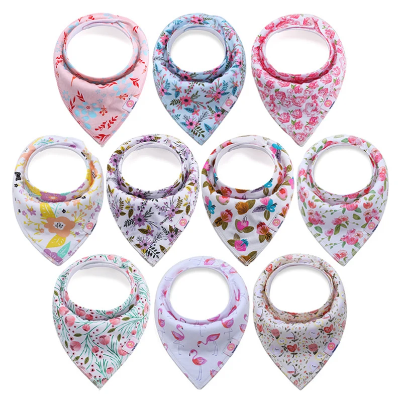 10 Pcs/Lot Baby  Bibs Extra Soft Natural Cotton Baby Drool Bib Towel  Saliva Triangle Dribble Saliva Towel For Baby Girls Boys