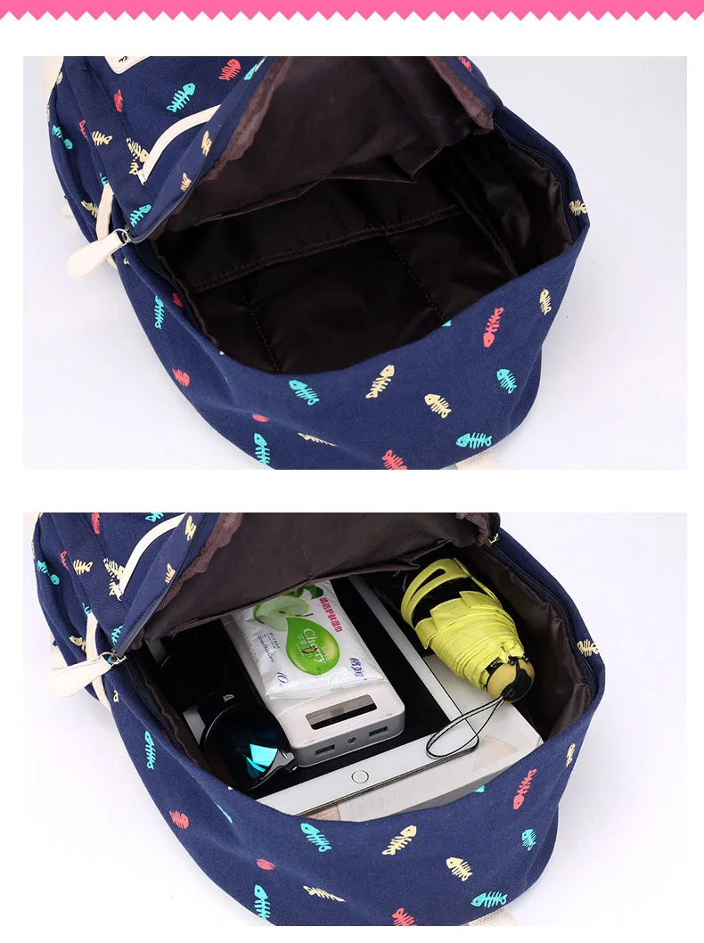 3 Pcs Printing Canvas School Bag for Teenagers Girls New 2019 Fashion Floral Backpacks College Large Capacity Laptop Travel bags (20)