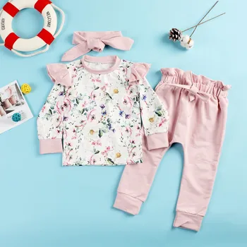 

Infant Newborn Baby Girl Clothes Outfits bebes Long Sleeve Clothing+Floral Pants+Headbands 3PCS/Set