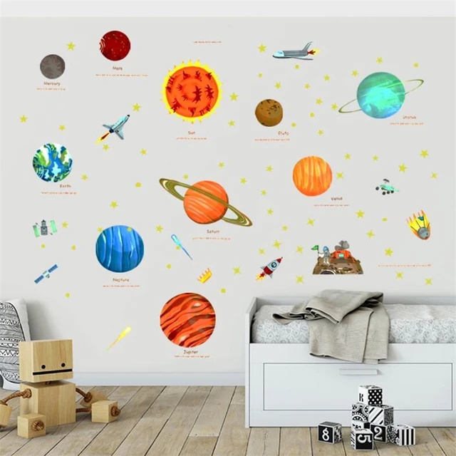 Espaço planeta autocolantes de parede para o quarto das crianças, jardim de  infância decoração da parede do quarto do bebê, autocolantes da porta do  quarto - AliExpress