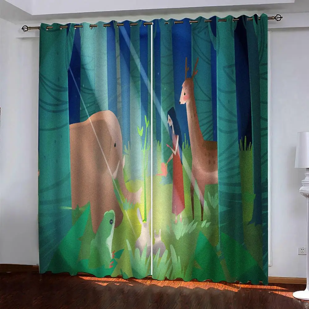 Зеленый cartains мультфильм детские занавески Спальня гостиная ветрозащитная