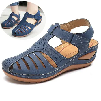 

Women Hollow Round Toe Sandals 2020 New Summer Female Comfortable Beach Sandals Woman Soft Bottom Wedges Shoes Plus Size 44