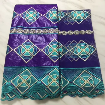 

Purple african guinea bazin riche fabric basin riche getzner with beads nigerian lace fabric for wedding 5+2yards/lot PL29521