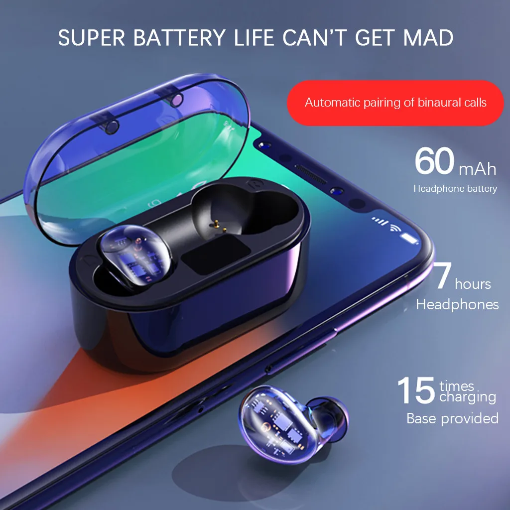 

20% Bluetooth Earphones True Wireless Headphones 5.0 TWS in-Ear Earbuds IPX5 Waterproof Mini Headset 3D Stereo Earpiece