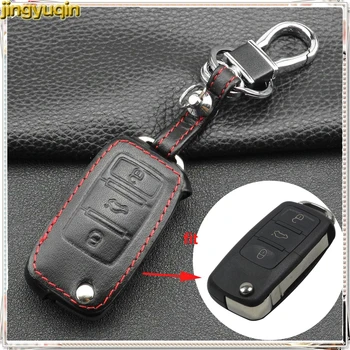 

jingyuqin 3 Buttons Leather Key Case For VW Passat CC POLO Cross Golf GTI jetta tiguan Fox Eos Scirocco Beetle Skoda Seat