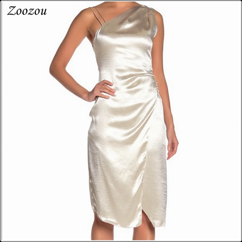 

2020 Elegant Evening Party Silky Dress Summer Beach Sleeveless Wrap Dress Midi Backless Satin Spaghetti Strap Dress New Custom
