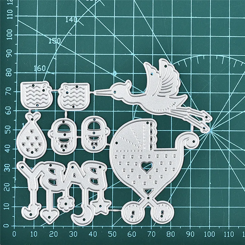 

DiyArts Metal Cutting Dies 2019 Baby Carriage with Bags and Crane Craft Dies Scrapbooking Album Die Cut Embossing Stencil Decor