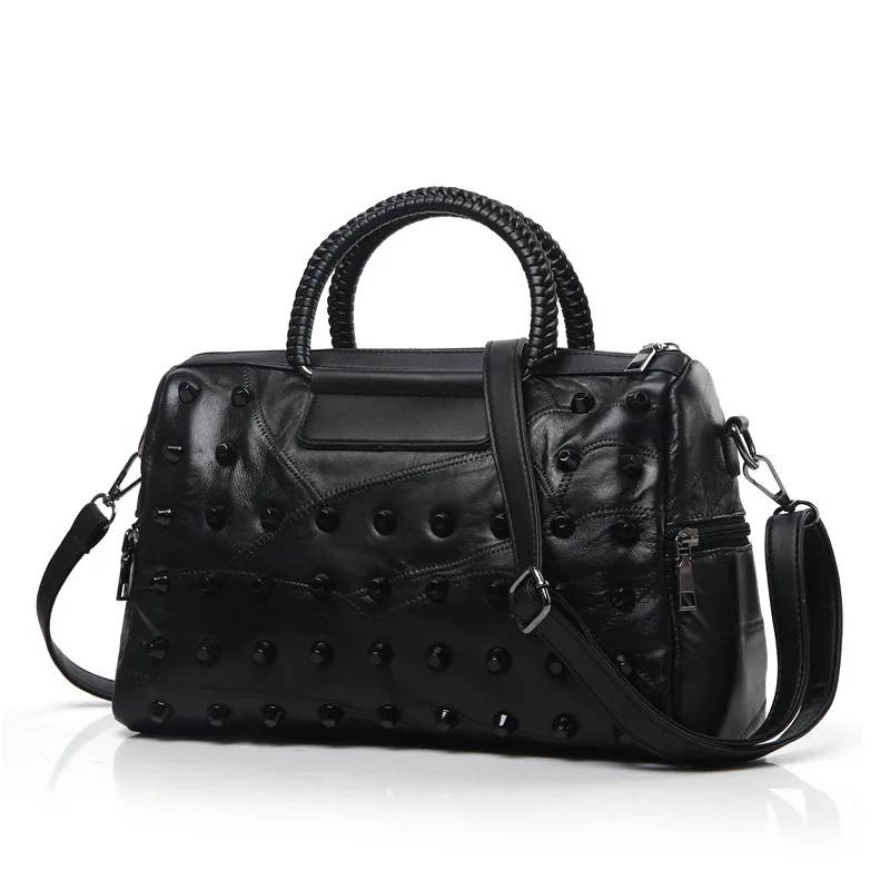 

WOMEN'S Bag 2019 Spring New Style Genuine Leather Joint Sheepskin Rivet Shoulder Fashion Cool Style Shoulder Handbag Bag