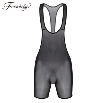 

Mens Bodywear Hot Transparent Mesh Sleeveless Racer Back Bodysuit Sissy Sexy Body Lingerie Male Club Leotard Jumpsuit Nightwear
