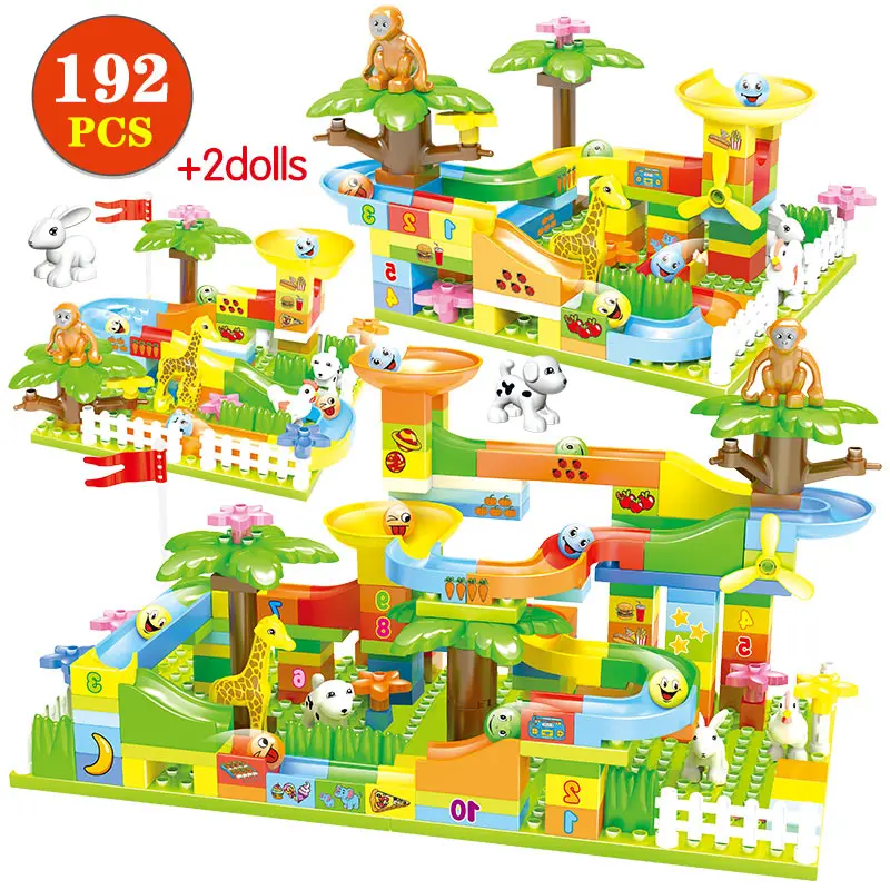 

192pcs Big Jungle Slides Track Building Blocks for Legoing Duploed Marble Race Run Maze Balls Bricks Education Toys for Children